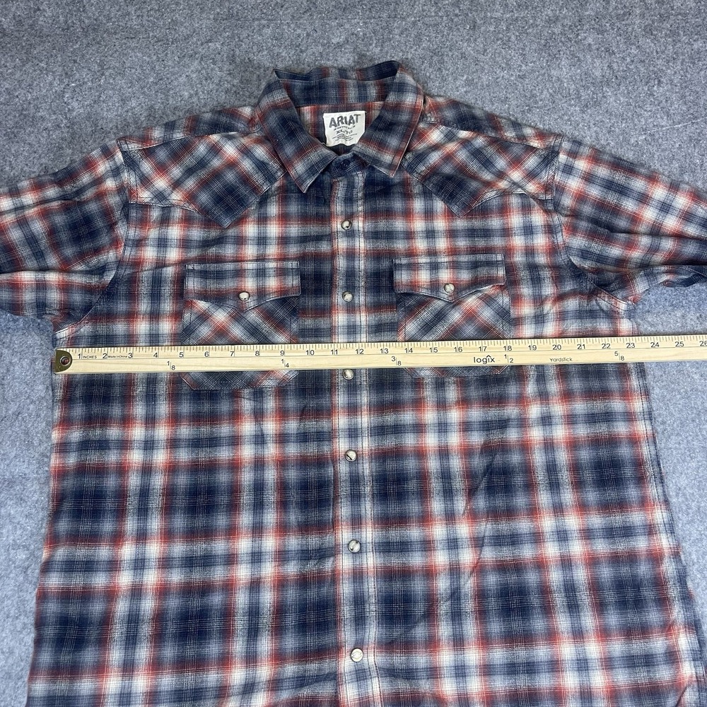 Ariat Shirt Mens XL Red Gray Retro Fit Southwestern Pearl Snap Rodeo Cowboy - Picture 7 of 8